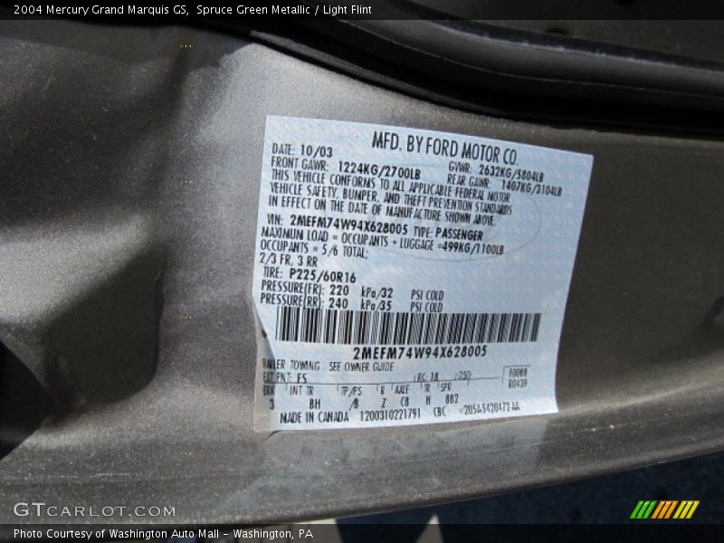 Spruce Green Metallic / Light Flint 2004 Mercury Grand Marquis GS