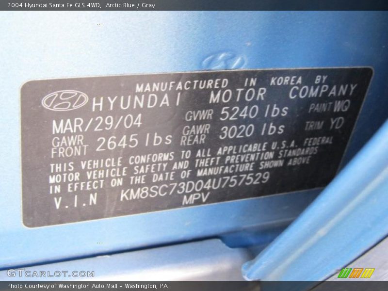 Arctic Blue / Gray 2004 Hyundai Santa Fe GLS 4WD
