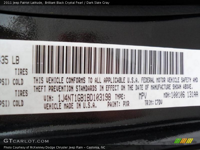 Brilliant Black Crystal Pearl / Dark Slate Gray 2011 Jeep Patriot Latitude