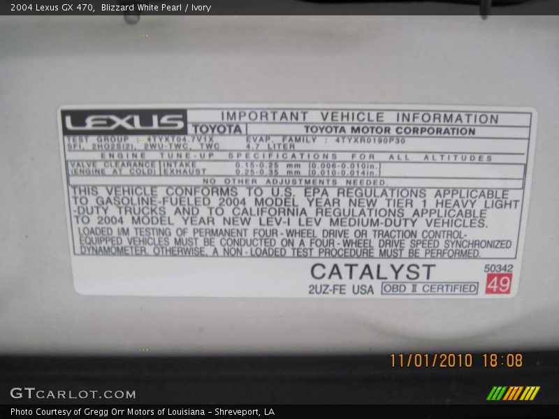 Blizzard White Pearl / Ivory 2004 Lexus GX 470