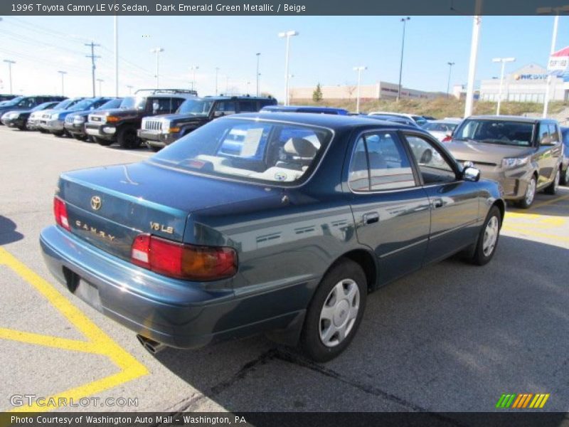 Dark Emerald Green Metallic / Beige 1996 Toyota Camry LE V6 Sedan