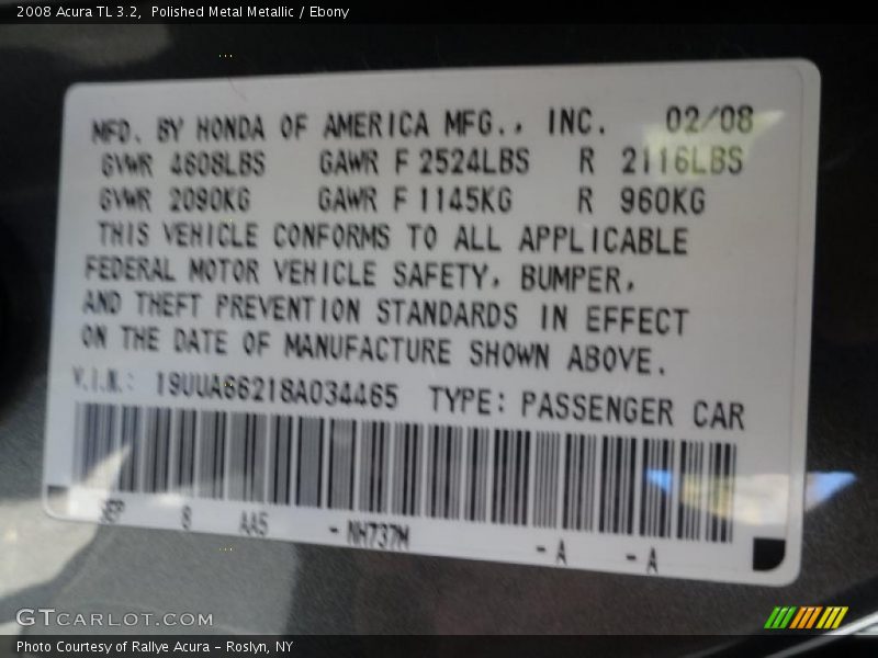 Polished Metal Metallic / Ebony 2008 Acura TL 3.2
