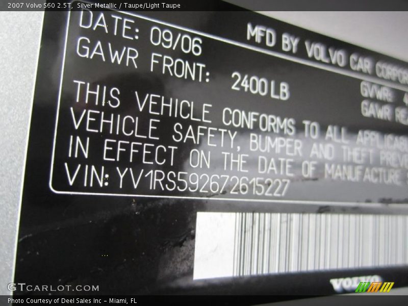 Silver Metallic / Taupe/Light Taupe 2007 Volvo S60 2.5T