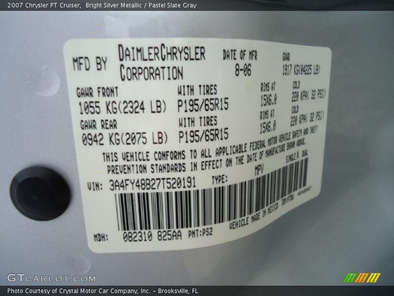 Bright Silver Metallic / Pastel Slate Gray 2007 Chrysler PT Cruiser