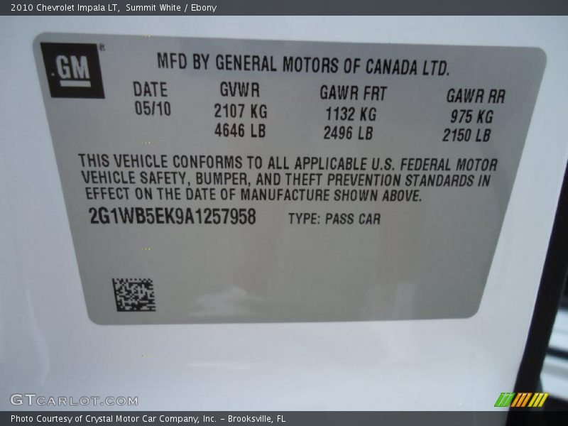 Summit White / Ebony 2010 Chevrolet Impala LT