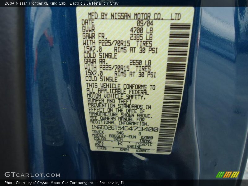 2004 Frontier XE King Cab Electric Blue Metallic Color Code BX7