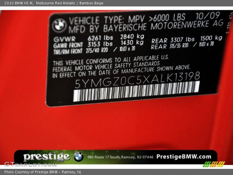 Melbourne Red Metallic / Bamboo Beige 2010 BMW X6 M