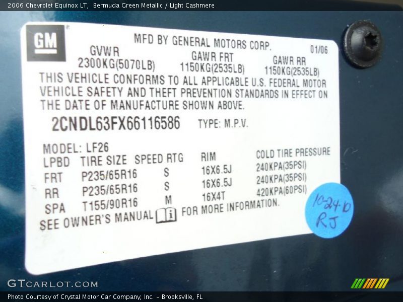Bermuda Green Metallic / Light Cashmere 2006 Chevrolet Equinox LT