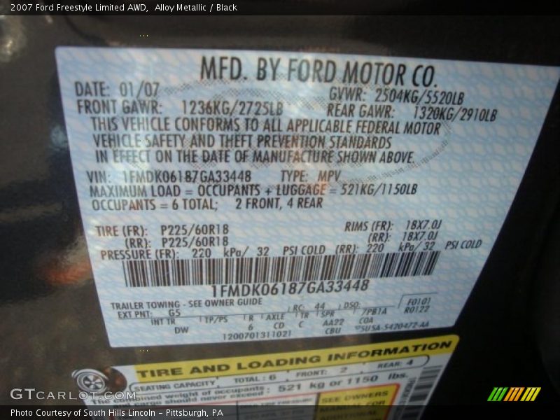 2007 Freestyle Limited AWD Alloy Metallic Color Code G5