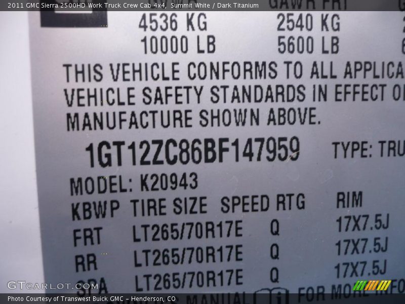 Summit White / Dark Titanium 2011 GMC Sierra 2500HD Work Truck Crew Cab 4x4