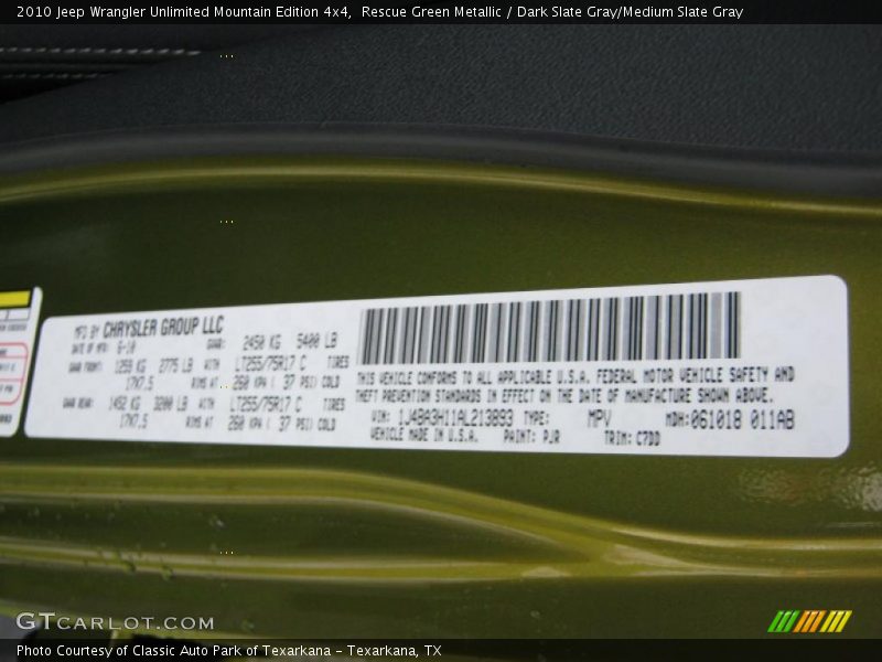 Rescue Green Metallic / Dark Slate Gray/Medium Slate Gray 2010 Jeep Wrangler Unlimited Mountain Edition 4x4