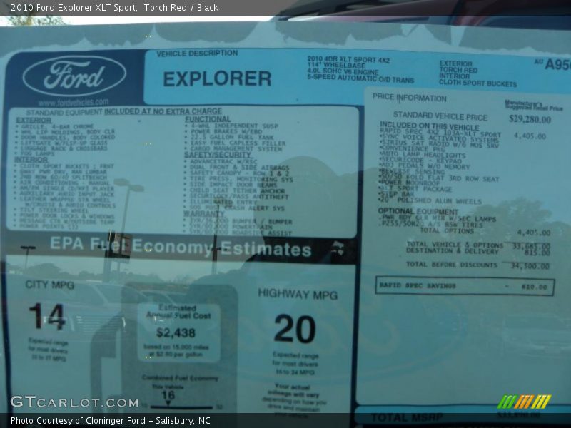  2010 Explorer XLT Sport Window Sticker