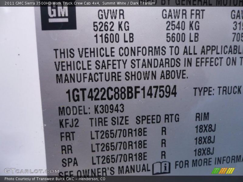 Summit White / Dark Titanium 2011 GMC Sierra 3500HD Work Truck Crew Cab 4x4