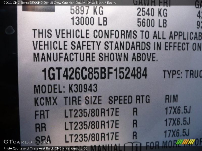 Onyx Black / Ebony 2011 GMC Sierra 3500HD Denali Crew Cab 4x4 Dually