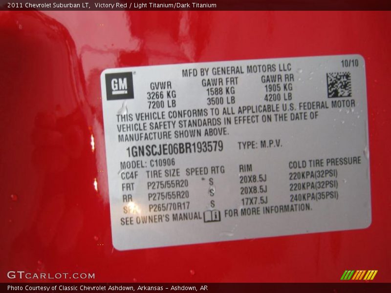 Info Tag of 2011 Suburban LT