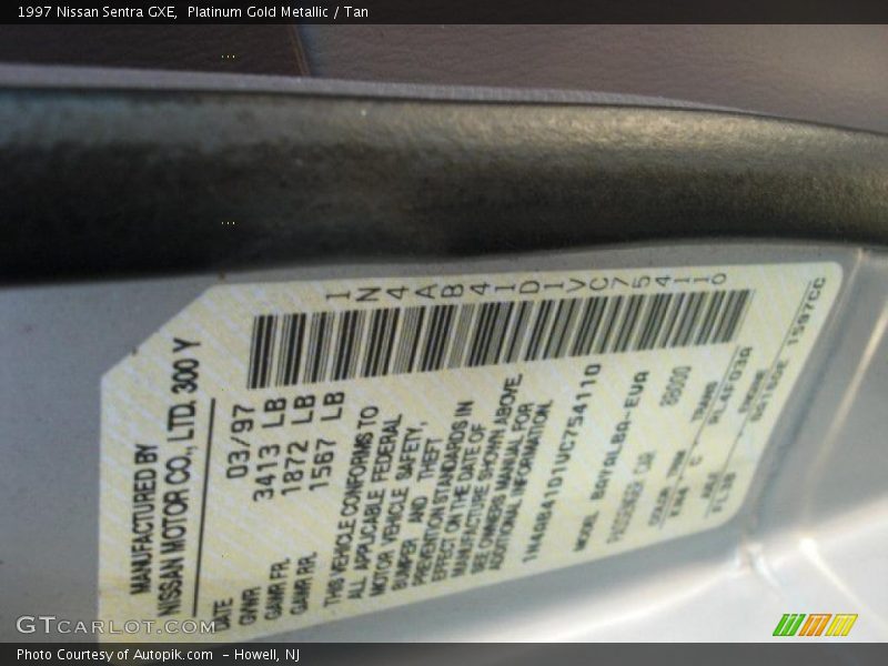 Platinum Gold Metallic / Tan 1997 Nissan Sentra GXE