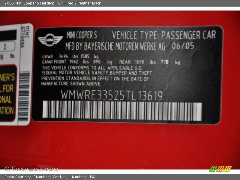 Chili Red / Panther Black 2005 Mini Cooper S Hardtop