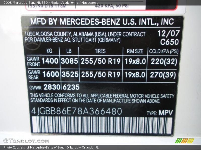 Arctic White / Macadamia 2008 Mercedes-Benz ML 350 4Matic