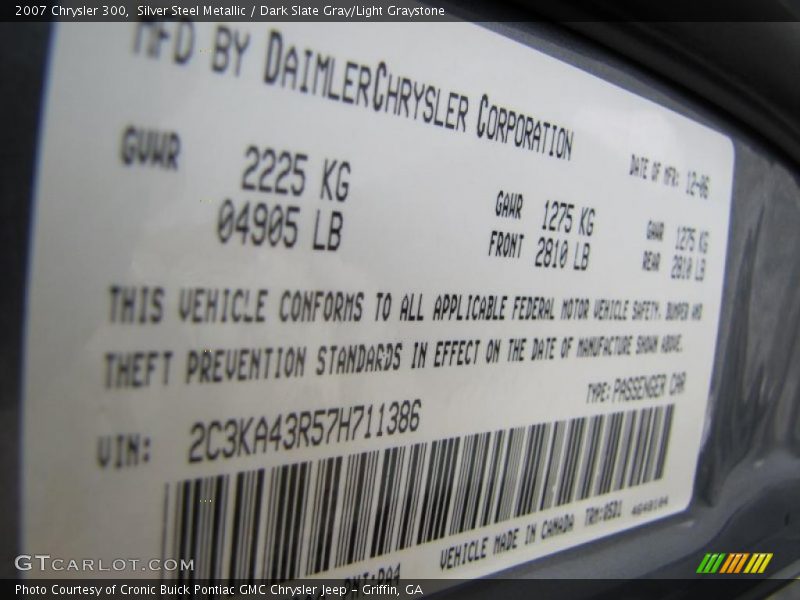 Silver Steel Metallic / Dark Slate Gray/Light Graystone 2007 Chrysler 300