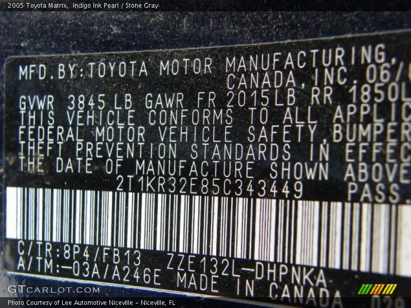 Info Tag of 2005 Matrix 