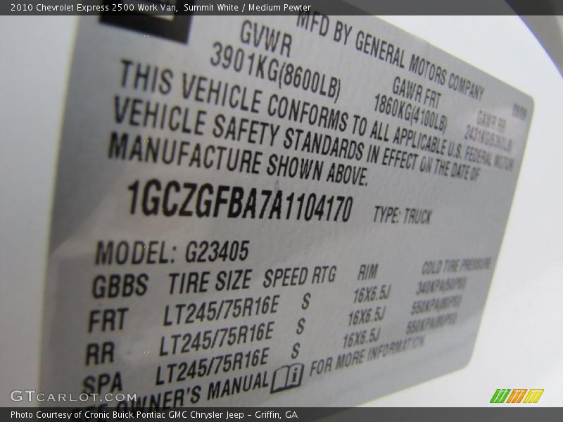 Summit White / Medium Pewter 2010 Chevrolet Express 2500 Work Van