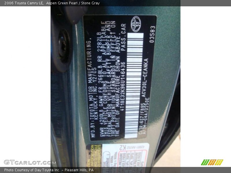 Aspen Green Pearl / Stone Gray 2006 Toyota Camry LE