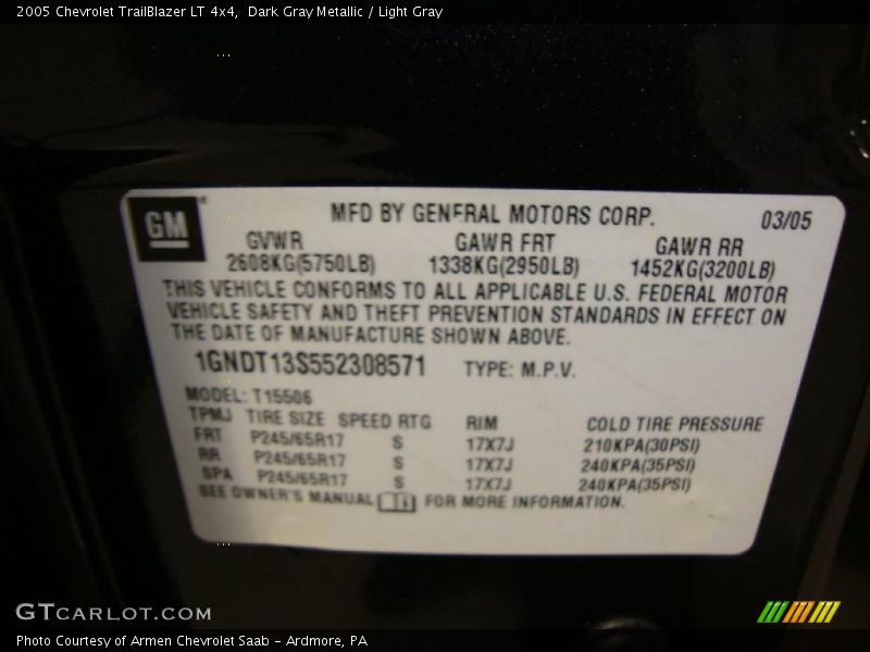 Dark Gray Metallic / Light Gray 2005 Chevrolet TrailBlazer LT 4x4