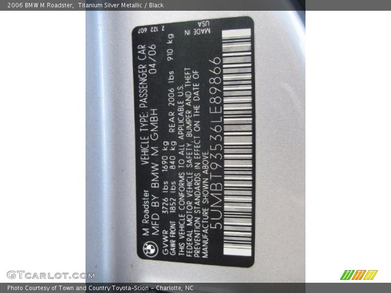 Info Tag of 2006 M Roadster