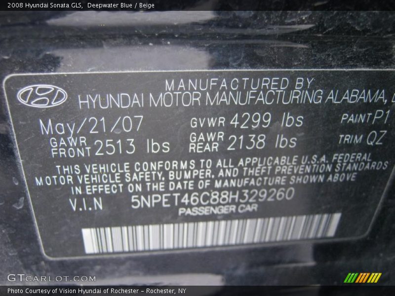 Deepwater Blue / Beige 2008 Hyundai Sonata GLS
