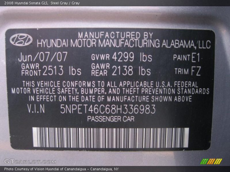 Steel Gray / Gray 2008 Hyundai Sonata GLS