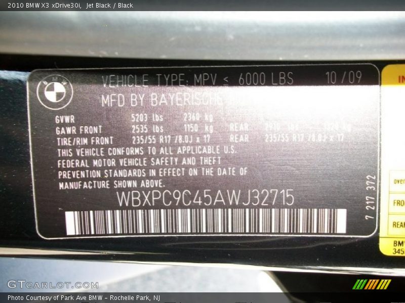 Jet Black / Black 2010 BMW X3 xDrive30i