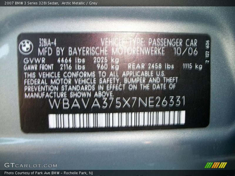 Arctic Metallic / Grey 2007 BMW 3 Series 328i Sedan