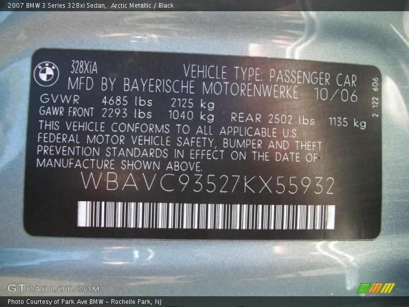 Arctic Metallic / Black 2007 BMW 3 Series 328xi Sedan