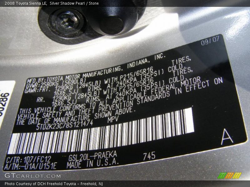 Silver Shadow Pearl / Stone 2008 Toyota Sienna LE