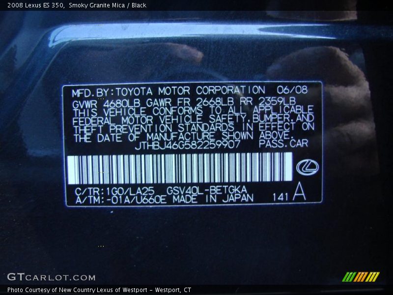 Smoky Granite Mica / Black 2008 Lexus ES 350
