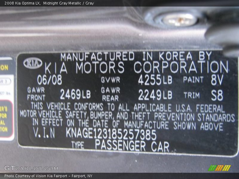 Midnight Gray Metallic / Gray 2008 Kia Optima LX