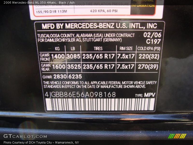 Black / Ash 2006 Mercedes-Benz ML 350 4Matic