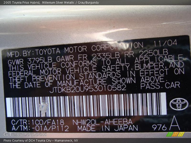 Millenium Silver Metallic / Gray/Burgundy 2005 Toyota Prius Hybrid