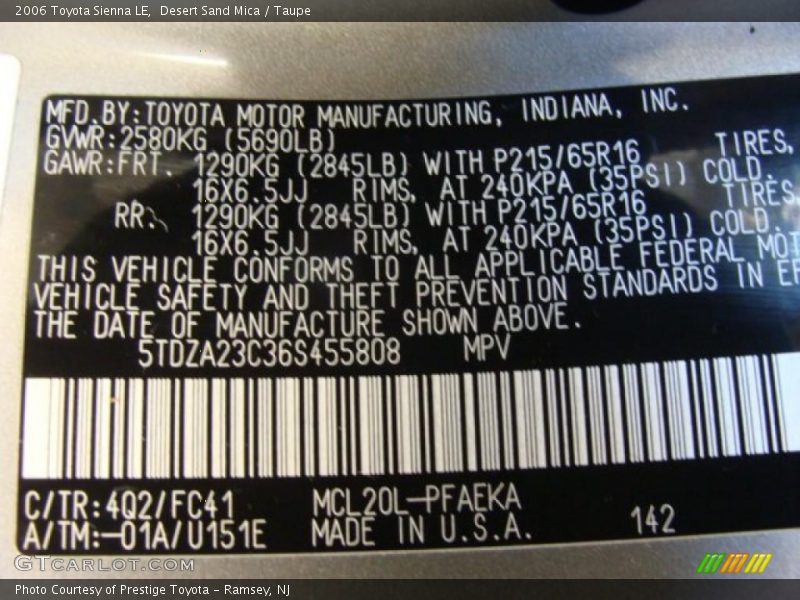 Desert Sand Mica / Taupe 2006 Toyota Sienna LE