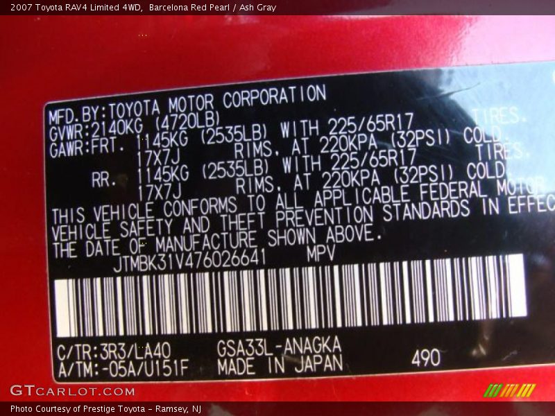 Barcelona Red Pearl / Ash Gray 2007 Toyota RAV4 Limited 4WD
