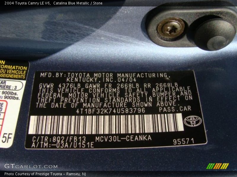 2004 Camry LE V6 Catalina Blue Metallic Color Code 8Q2