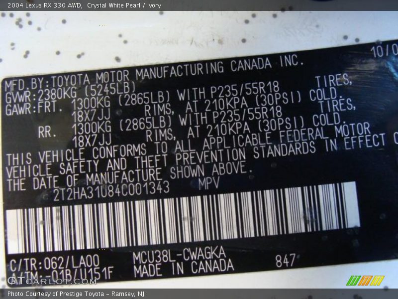 Crystal White Pearl / Ivory 2004 Lexus RX 330 AWD