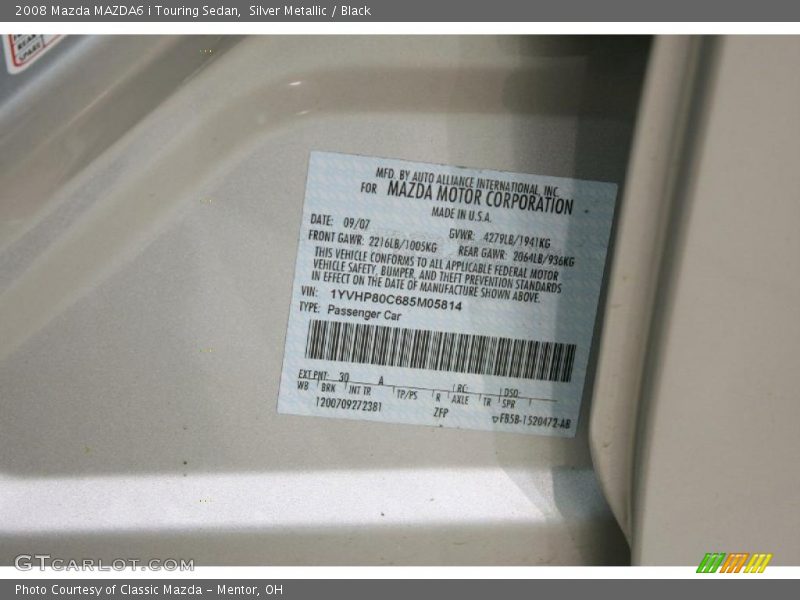 Silver Metallic / Black 2008 Mazda MAZDA6 i Touring Sedan