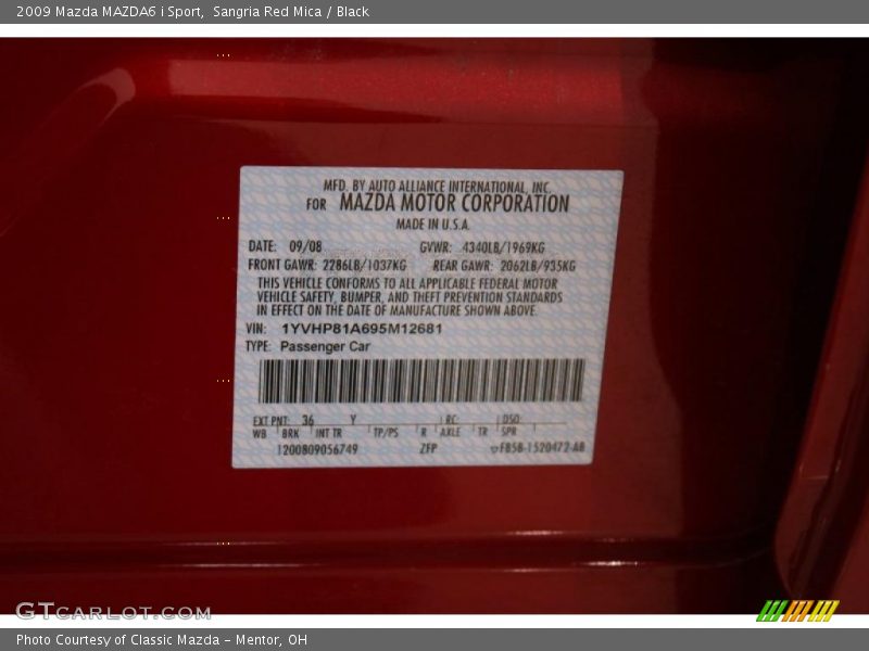 Sangria Red Mica / Black 2009 Mazda MAZDA6 i Sport