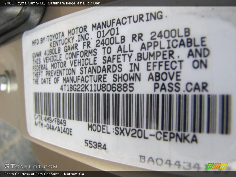 Cashmere Beige Metallic / Oak 2001 Toyota Camry CE