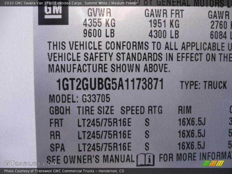 Summit White / Medium Pewter 2010 GMC Savana Van 3500 Extended Cargo
