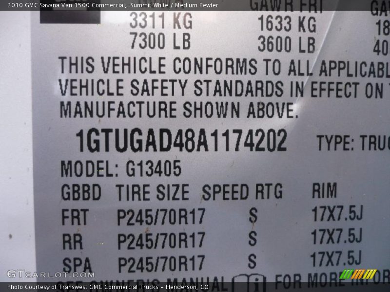 Summit White / Medium Pewter 2010 GMC Savana Van 1500 Commercial