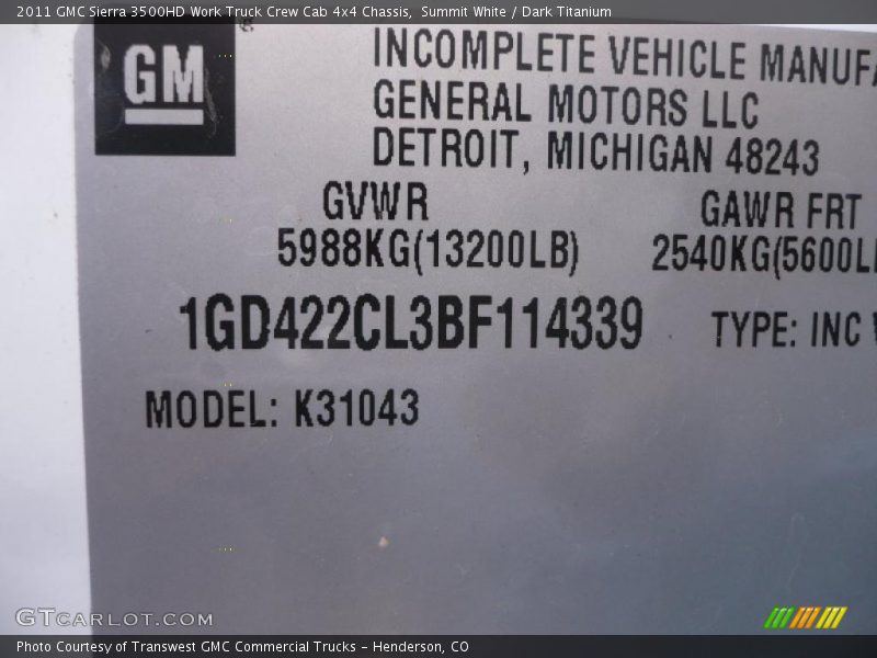 Summit White / Dark Titanium 2011 GMC Sierra 3500HD Work Truck Crew Cab 4x4 Chassis