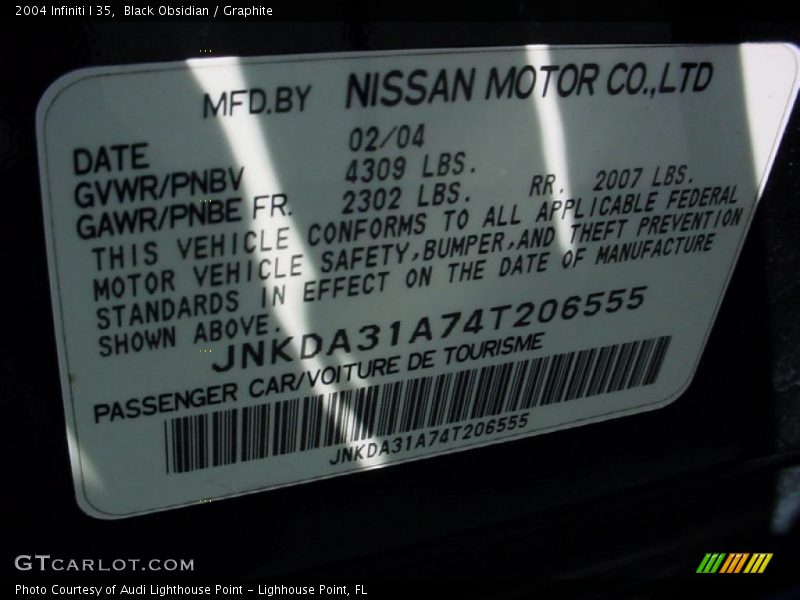 Black Obsidian / Graphite 2004 Infiniti I 35