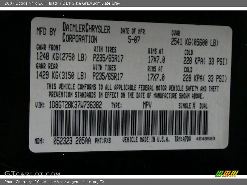 Black / Dark Slate Gray/Light Slate Gray 2007 Dodge Nitro SXT